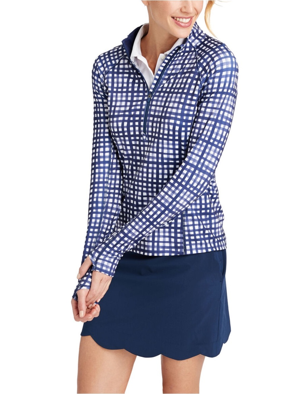 Vineyard Vines Blue Gingham Half Zip Pullover